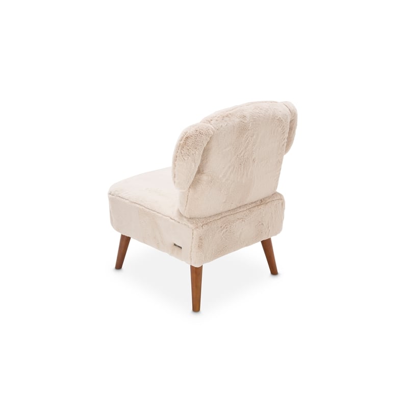 Michael Amini Faux Fur Puppy Accent Chair in Stone Natural and Capri Wood