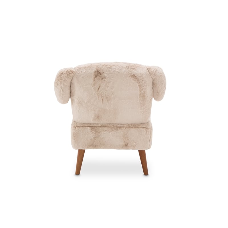 Michael Amini Faux Fur Puppy Accent Chair in Stone Natural and Capri Wood
