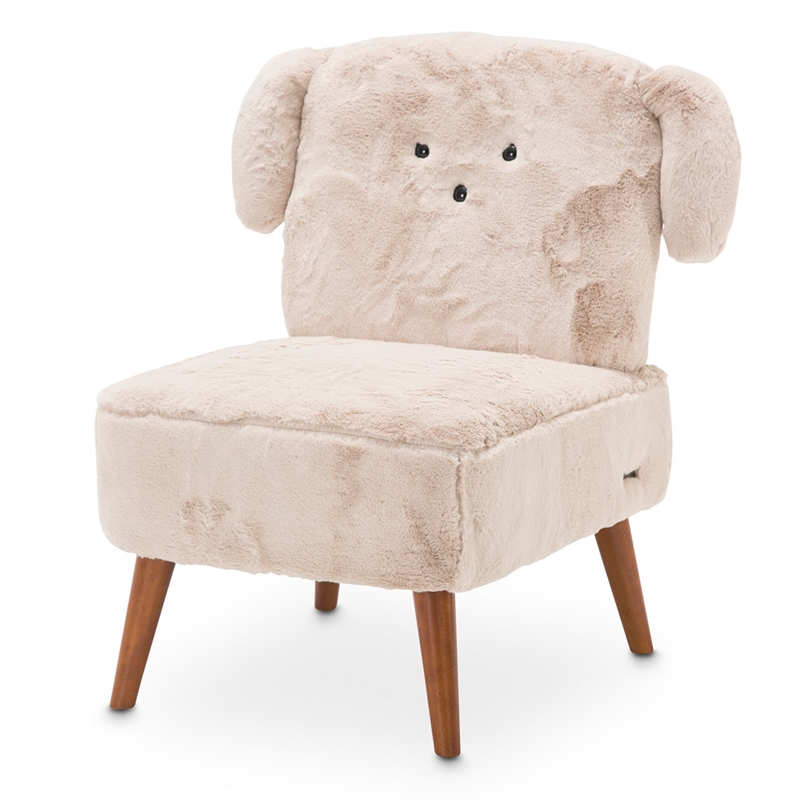 Michael Amini Faux Fur Puppy Accent Chair in Stone Natural and Capri Wood