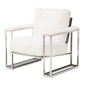 michael amini astro faux fur accent chair in moonstone white and stainless steel