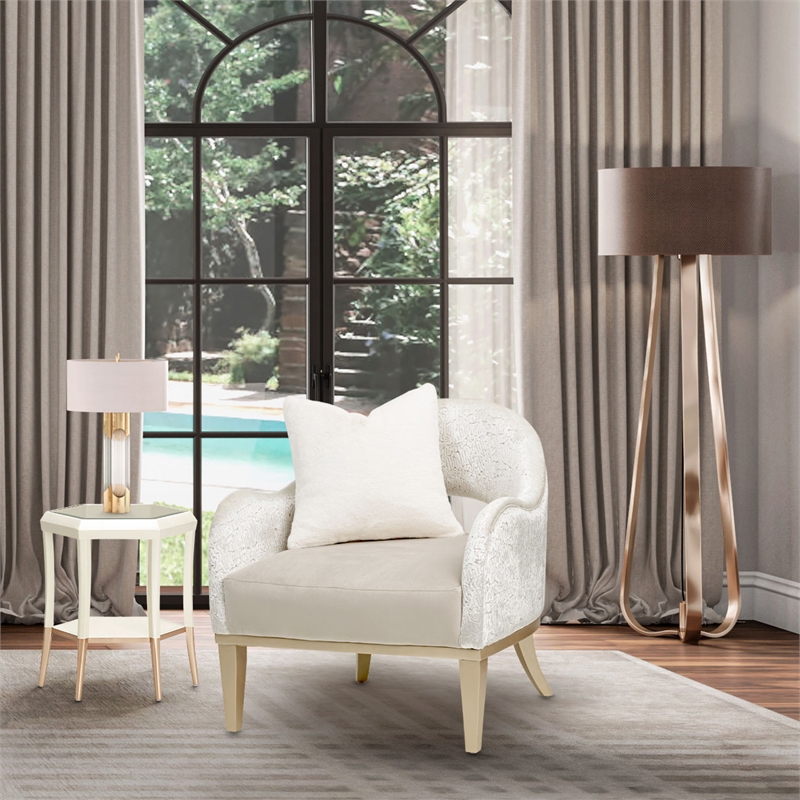 Michael Amini Yvette Accent Chair in Porcini Velvet and Champagne Wood Frame