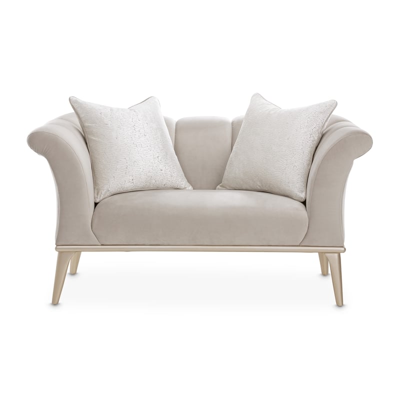 Michael Amini Yvette Chair and a Half in Porcini Velvet and Champagne Wood Frame