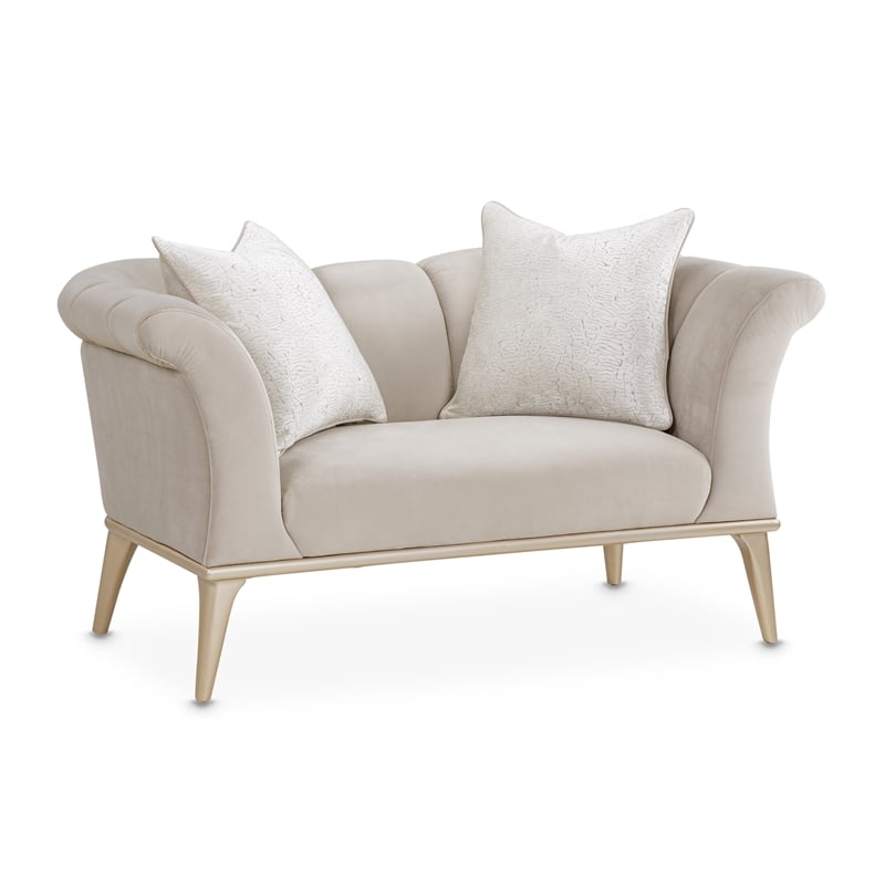 Michael Amini Yvette Chair and a Half in Porcini Velvet and Champagne Wood Frame
