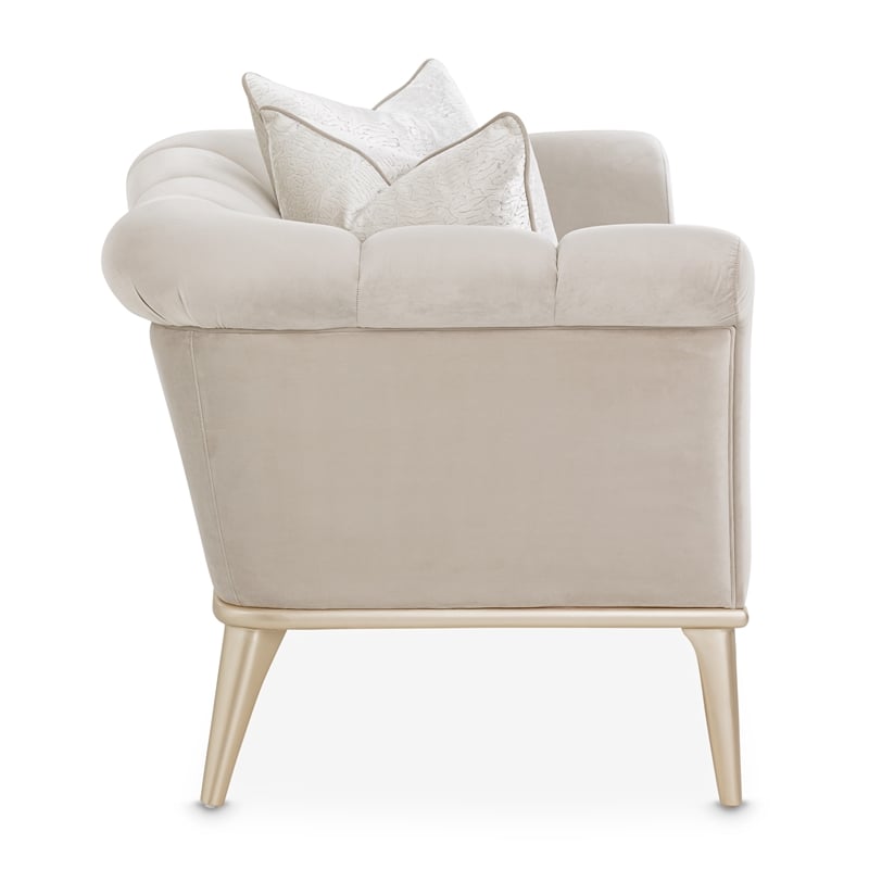 Michael Amini Yvette Chair and a Half in Porcini Velvet and Champagne Wood Frame