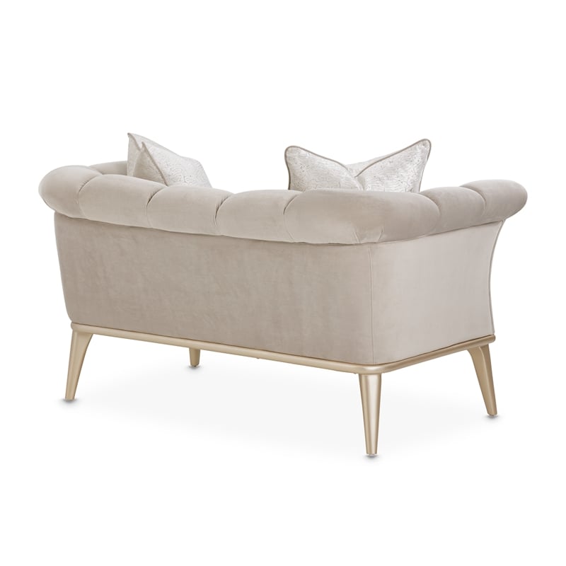 Michael Amini Yvette Chair and a Half in Porcini Velvet and Champagne Wood Frame