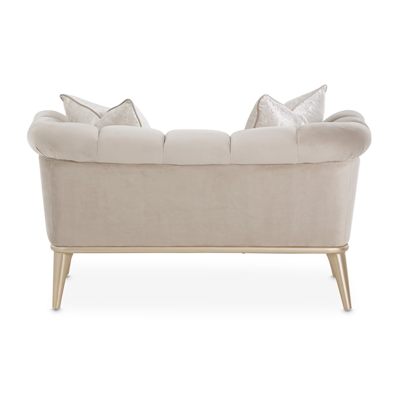 Michael Amini Yvette Chair and a Half in Porcini Velvet and Champagne Wood Frame