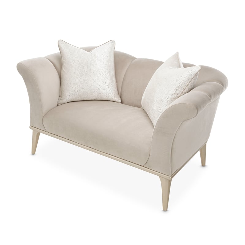 Michael Amini Yvette Chair and a Half in Porcini Velvet and Champagne Wood Frame