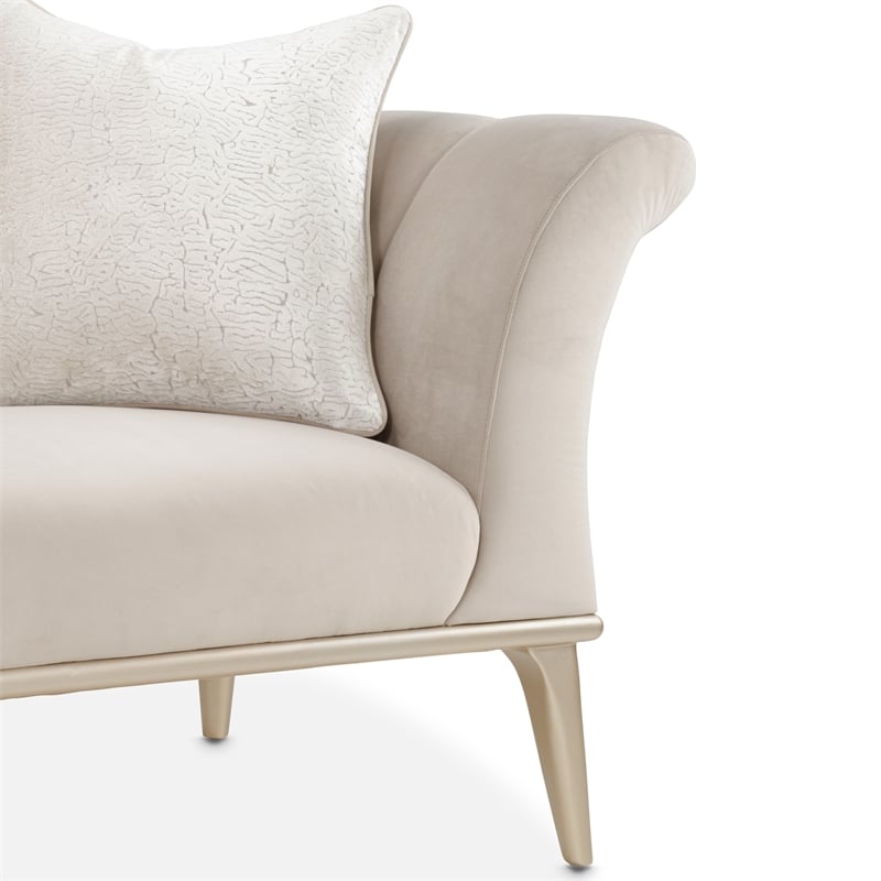 Michael Amini Yvette Chair and a Half in Porcini Velvet and Champagne Wood Frame