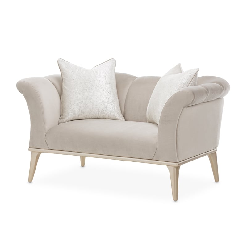 Michael Amini Yvette Chair and a Half in Porcini Velvet and Champagne Wood Frame