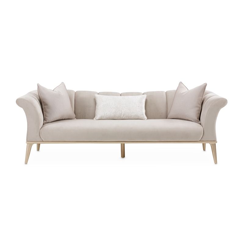 Michael Amini Yvette Sofa in Porcini Velvet and Champagne Wood Frame