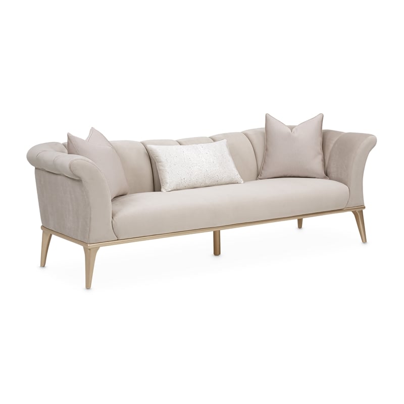 Michael Amini Yvette Sofa in Porcini Velvet and Champagne Wood Frame
