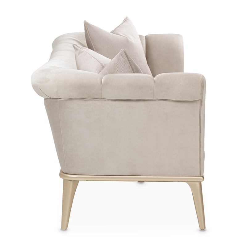 Michael Amini Yvette Sofa in Porcini Velvet and Champagne Wood Frame