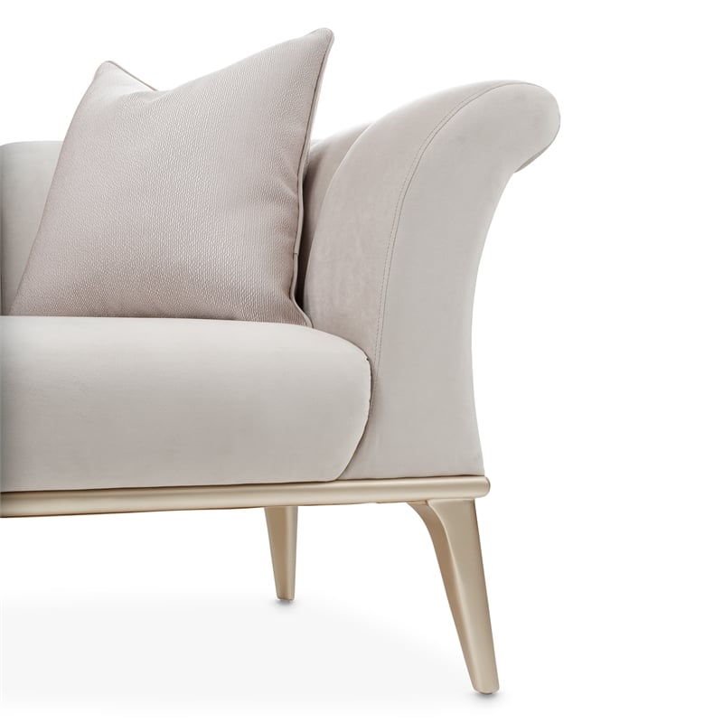 Michael Amini Yvette Sofa in Porcini Velvet and Champagne Wood Frame