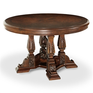 Windsor Court Traditional Round Wood Dining Table - Vintage Brown Fruitwood