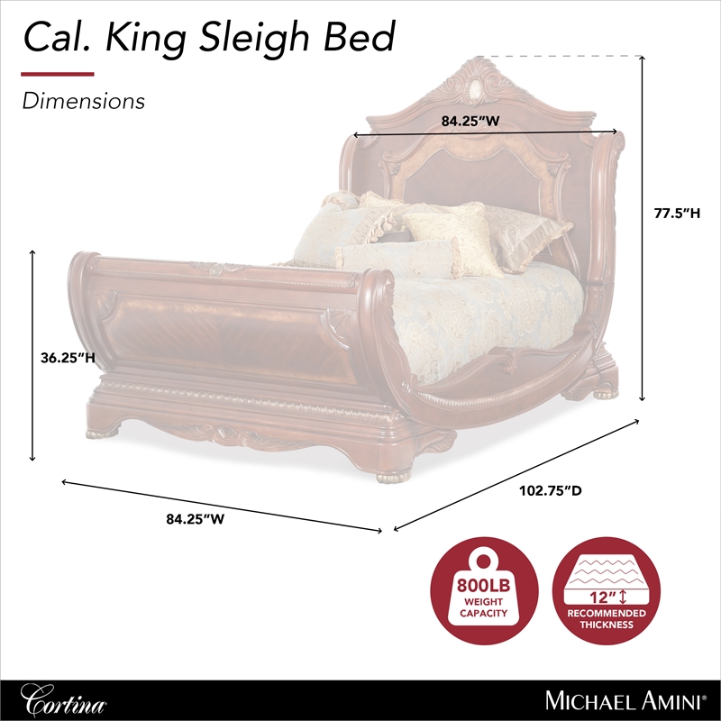 Cortina Cal. King Traditional Wood Sleigh Bed - Honey Walnut