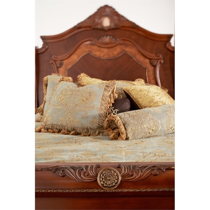 Michael Amini Cortina Cal. King Wood Sleigh Bed in Honey Walnut
