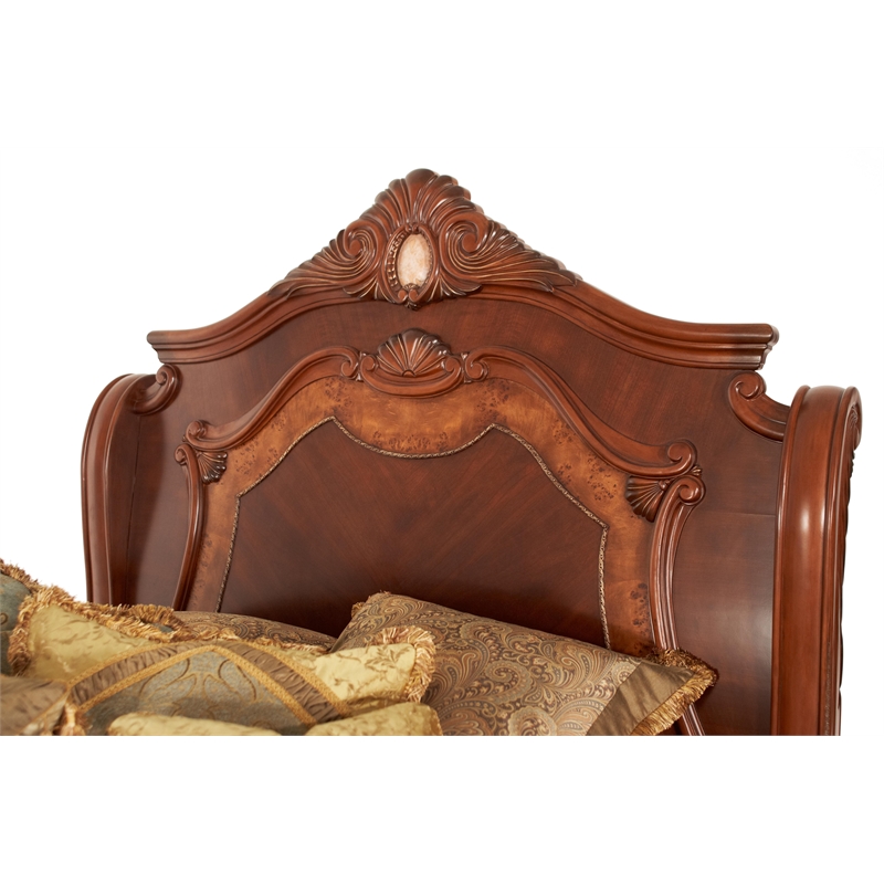 Michael Amini Cortina Eastern King Wood Sleigh Bed in Honey Walnut