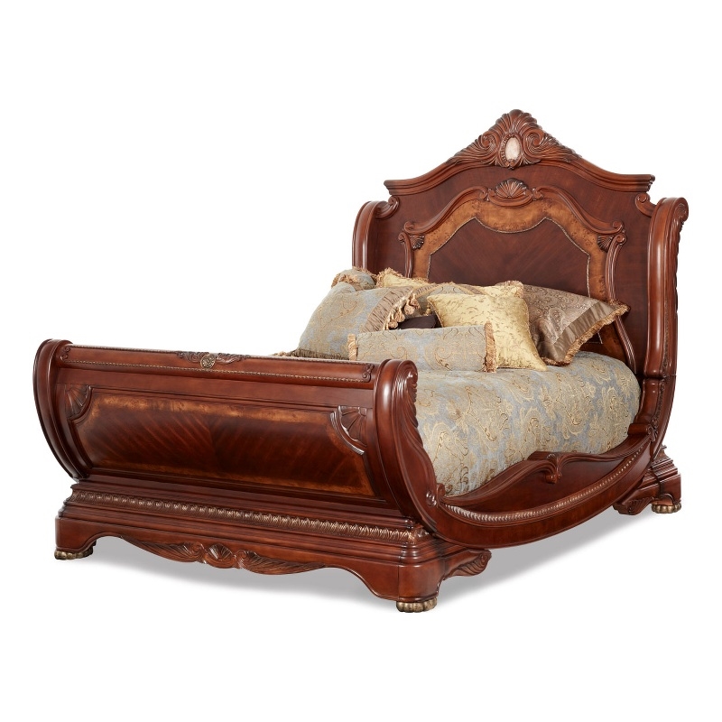 Michael Amini Cortina Eastern King Wood Sleigh Bed in Honey Walnut