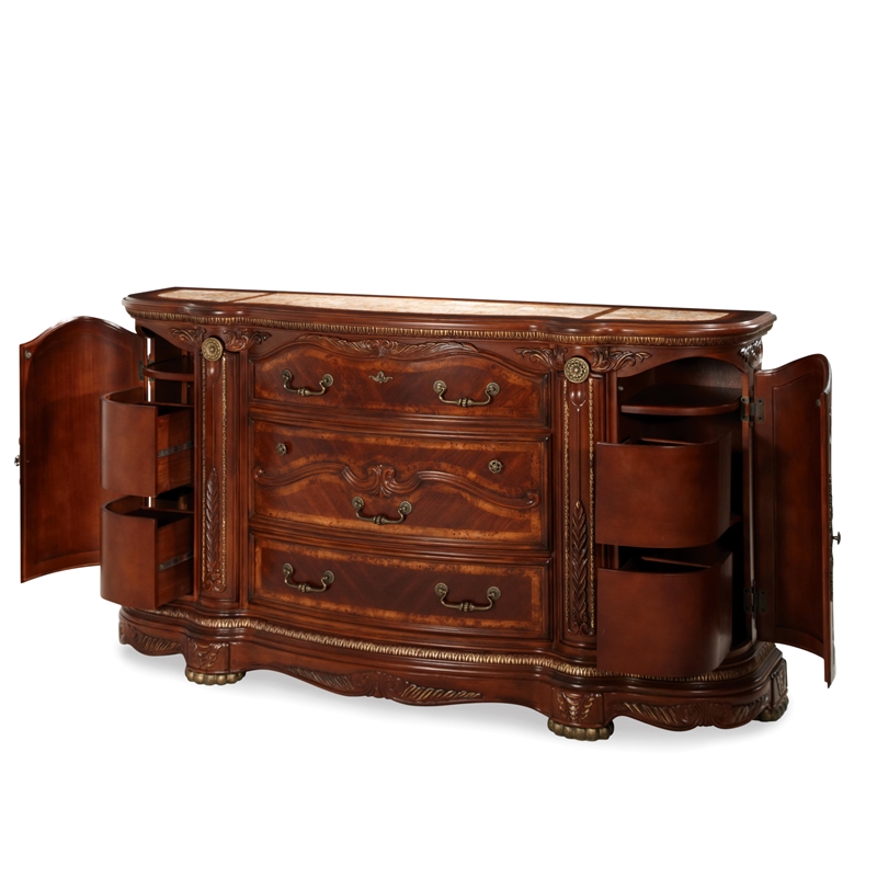 Michael Amini Cortina Wood Dresser and Mirror Set in Honey Walnut