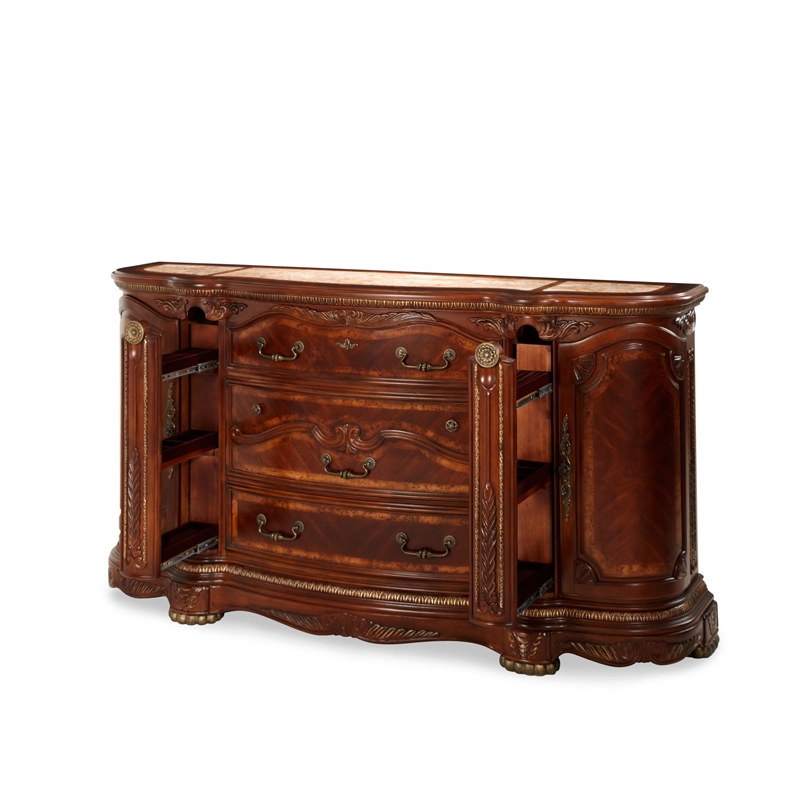 Michael Amini Cortina Wood Dresser and Mirror Set in Honey Walnut