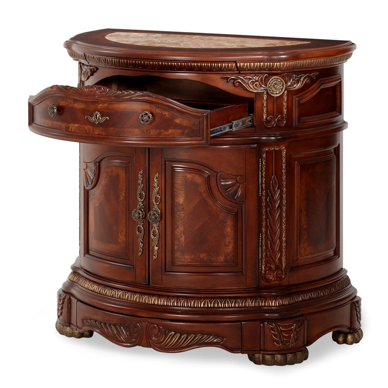 Michael Amini Cortina Wood Bedside Chest in Honey Walnut