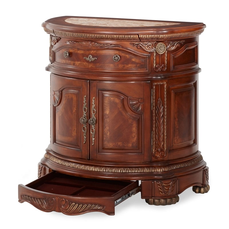 Michael Amini Cortina Wood Bedside Chest in Honey Walnut