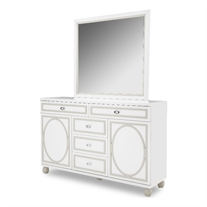 michael amini sky tower dresser with mirror in cloud white