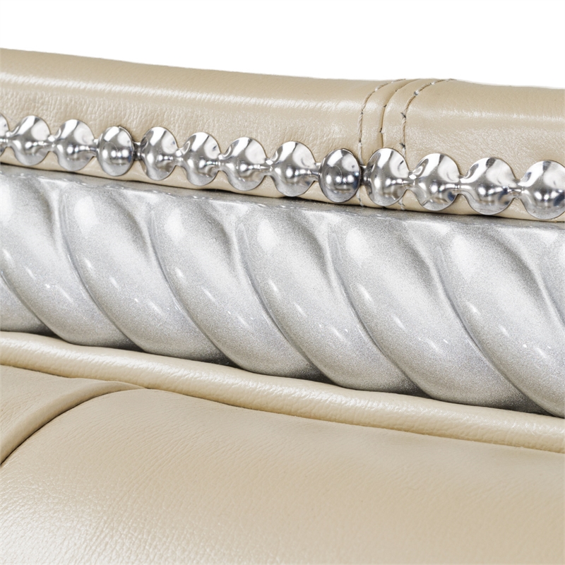 Michael Amini Hollywood Swank Eastern King Tufted Leather Bed - Creamy Pearl