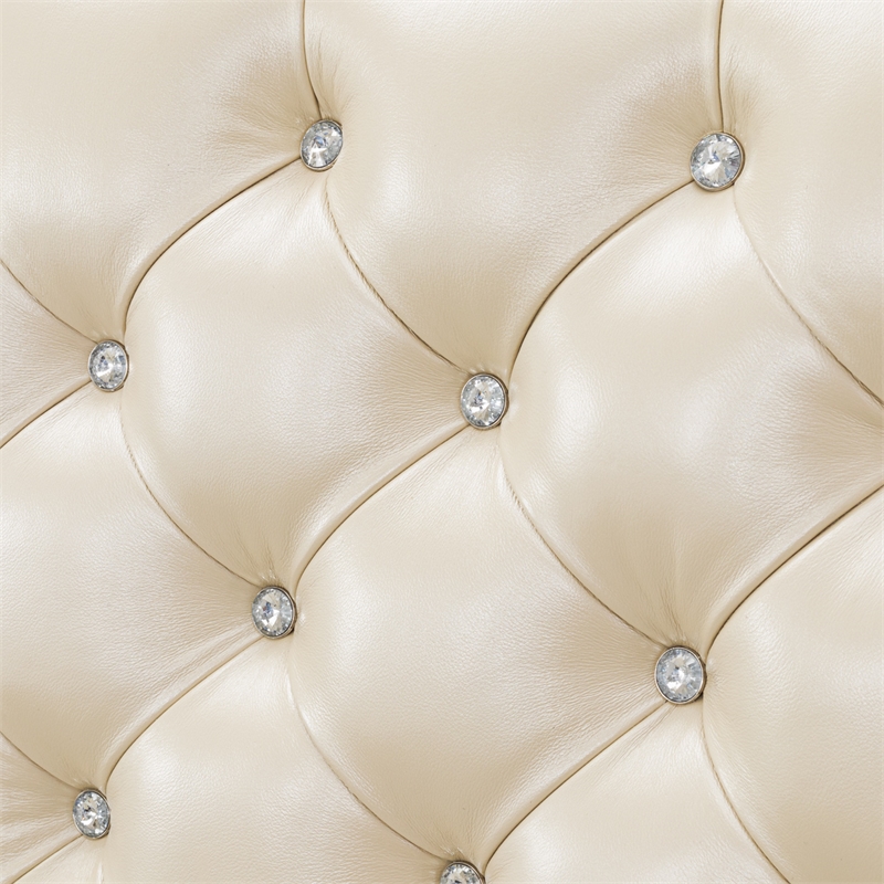 Michael Amini Hollywood Swank Queen Tufted Leather Bed - Creamy Pearl