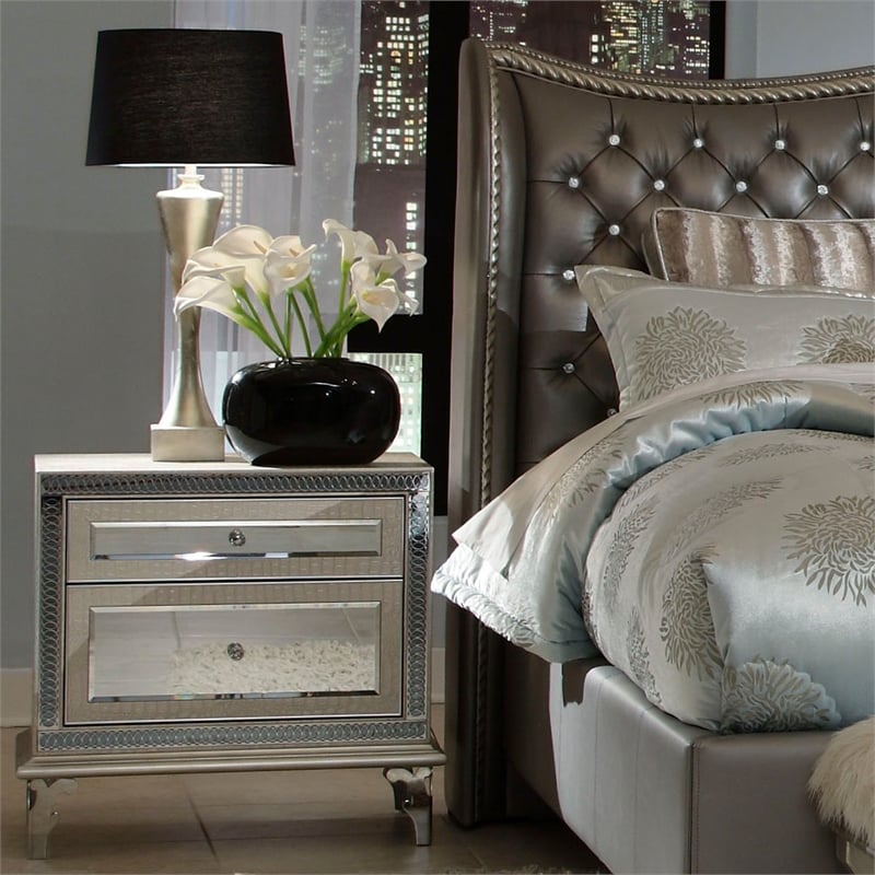 Michael Amini Hollywood Swank 2-Drawer Nightstand - Crystal Croc