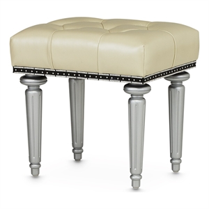 michael amini hollywood swank leather vanity bench - creamy pearl