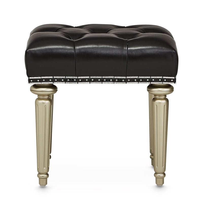 Hollywood Swank Tufted Leather Vanity Bench - Black