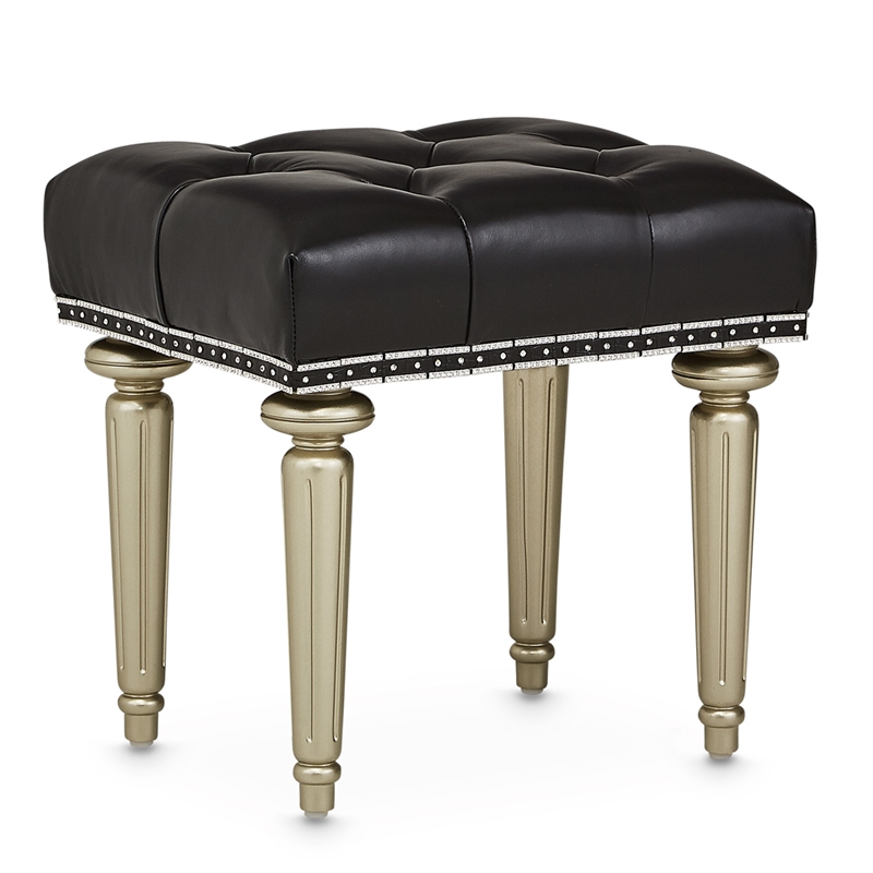 Hollywood Swank Tufted Leather Vanity Bench - Black