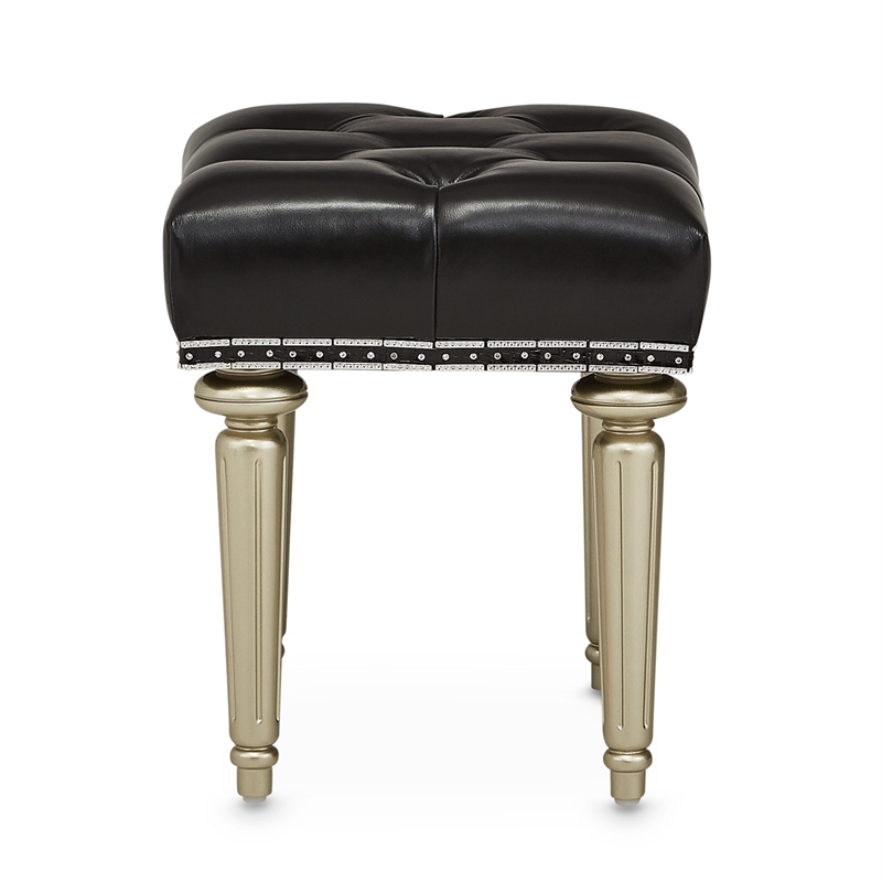 Hollywood Swank Tufted Leather Vanity Bench - Black