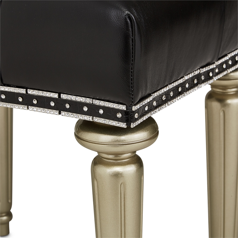Hollywood Swank Tufted Leather Vanity Bench - Black