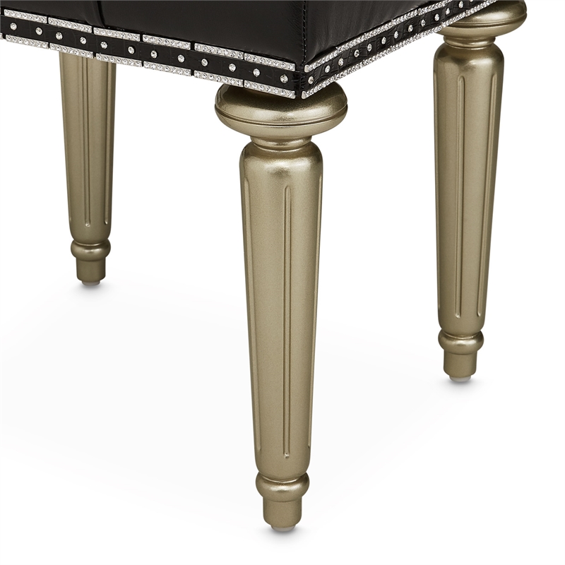 Hollywood Swank Tufted Leather Vanity Bench - Black