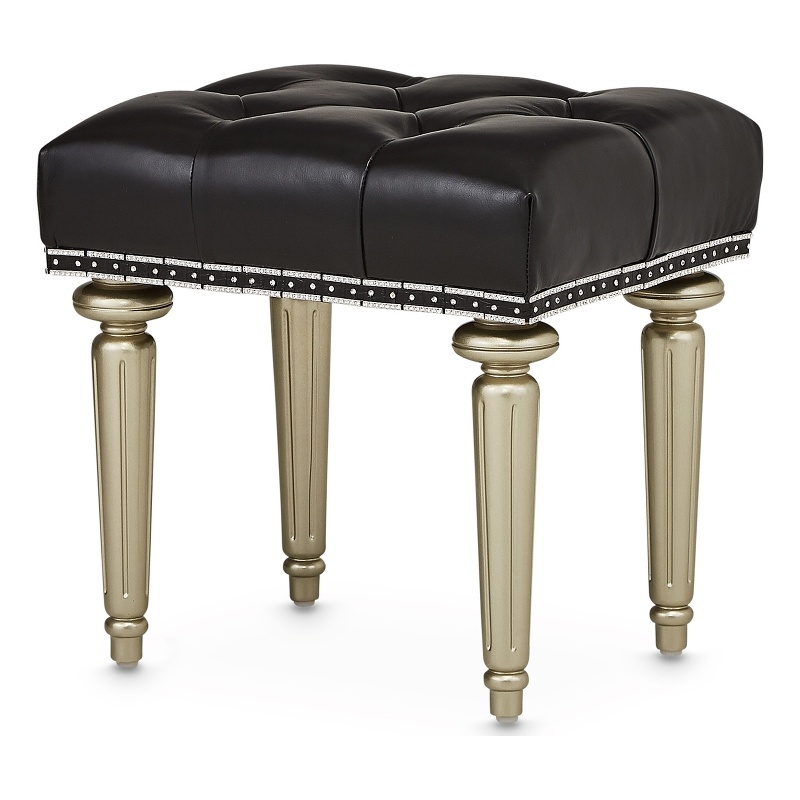 Hollywood Swank Tufted Leather Vanity Bench - Black