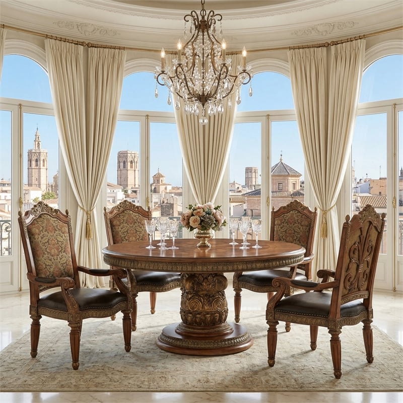 Michael Amini Villa Valencia Round Wood Dining Table - Classic Chestnut