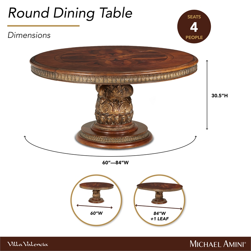 Michael Amini Villa Valencia Round Wood Dining Table - Classic Chestnut