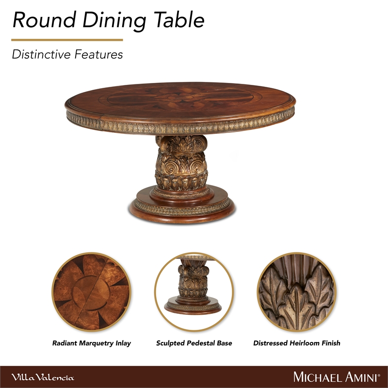 Michael Amini Villa Valencia Round Wood Dining Table - Classic Chestnut