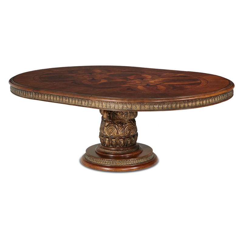 Michael Amini Villa Valencia Round Wood Dining Table - Classic Chestnut