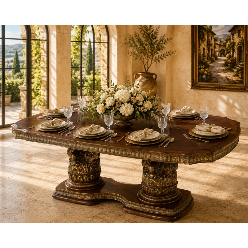 Michael Amini Villa Valencia Rectangular Wood Dining Table - Classic Chestnut