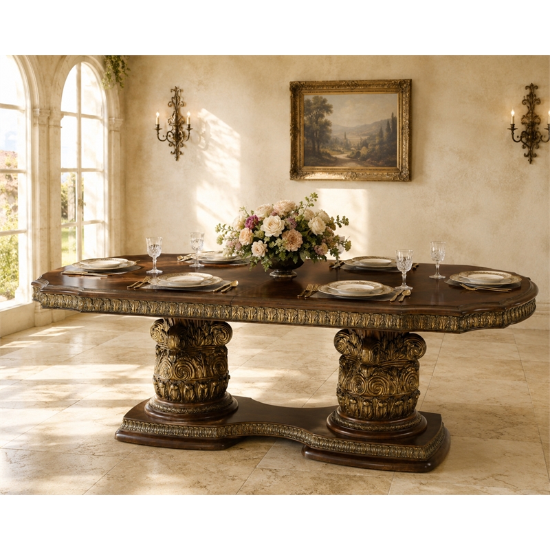 Michael Amini Villa Valencia Rectangular Wood Dining Table - Classic Chestnut