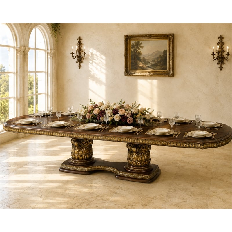 Michael Amini Villa Valencia Rectangular Wood Dining Table - Classic Chestnut
