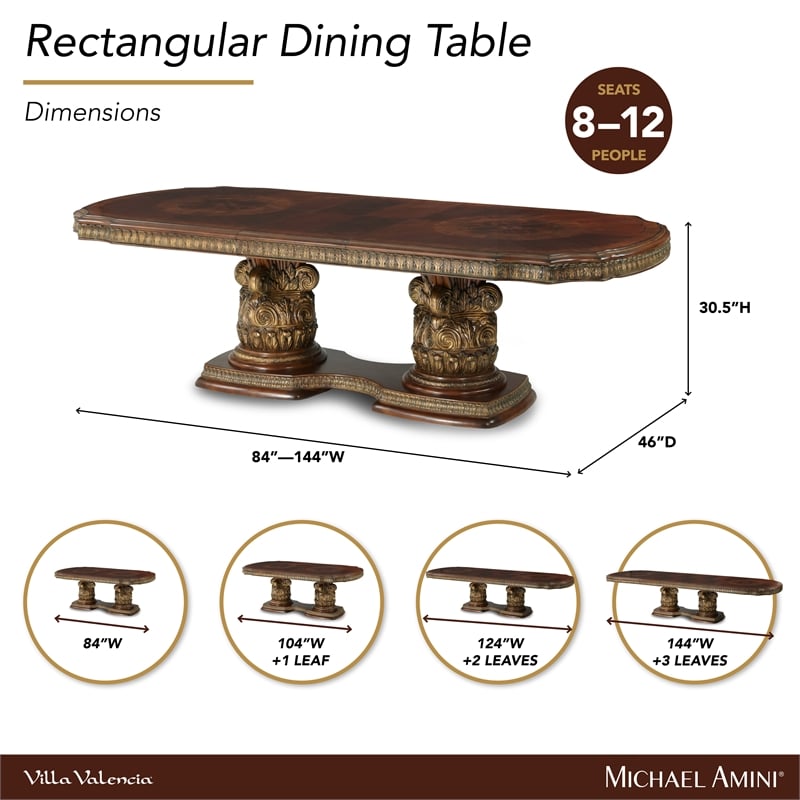Michael Amini Villa Valencia Rectangular Wood Dining Table - Classic Chestnut