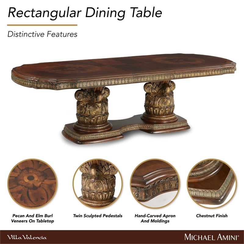 Michael Amini Villa Valencia Rectangular Wood Dining Table - Classic Chestnut