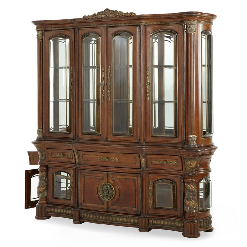 Michael Amini Villa Valencia China Cabinet with Lighting - Classic Chestnut