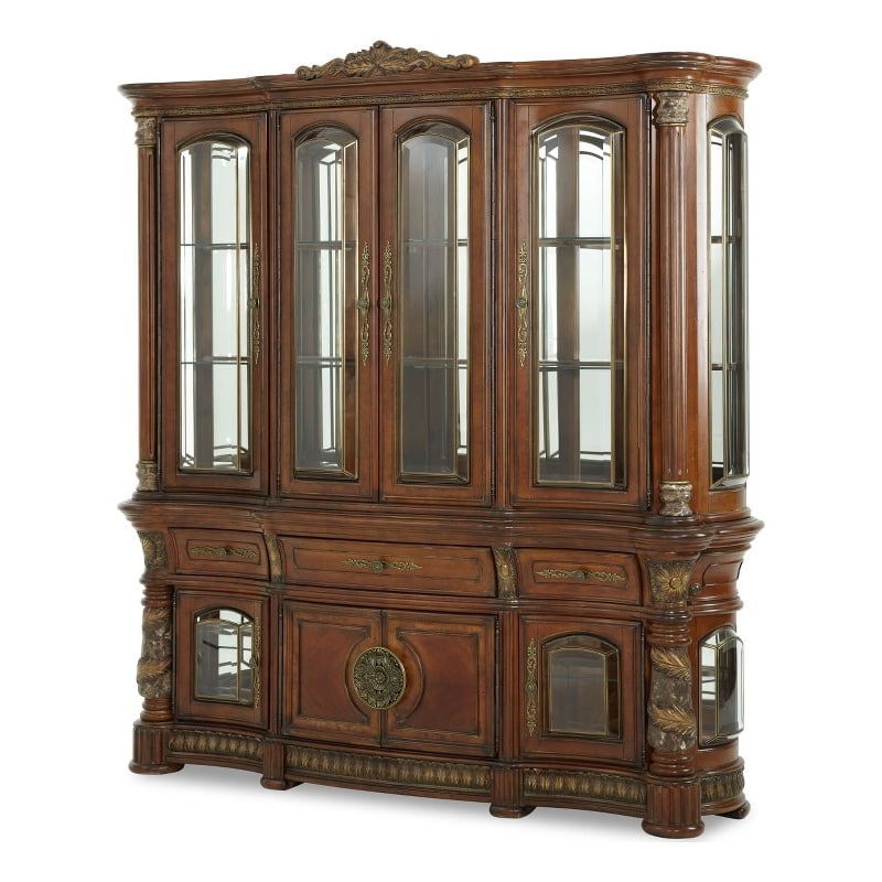 Michael Amini Villa Valencia China Cabinet with Lighting - Classic Chestnut