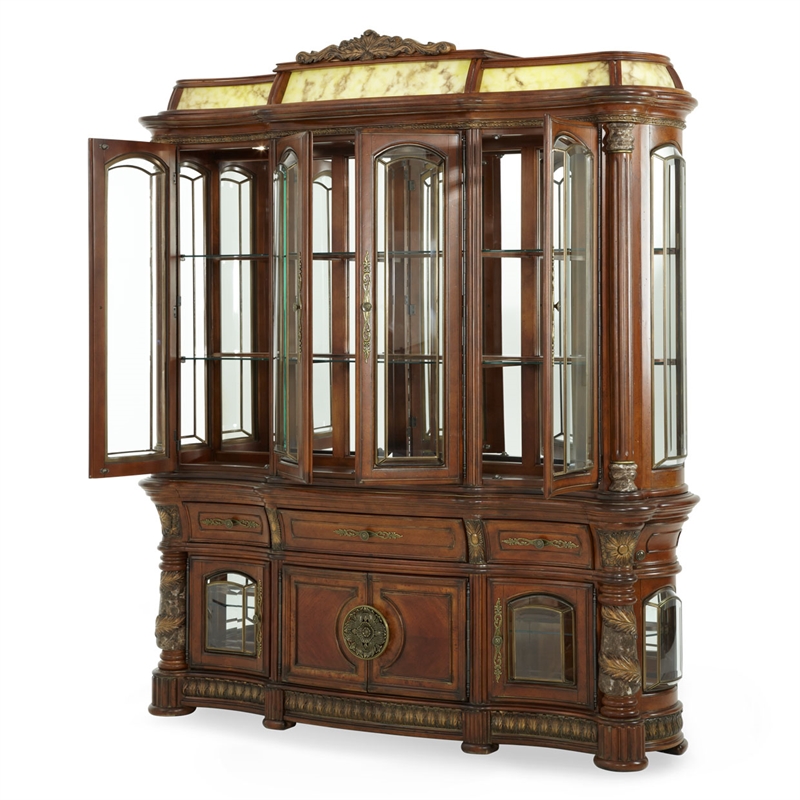 Michael Amini Villa Valencia China Buffet with Lighted Top - Classic Chestnut