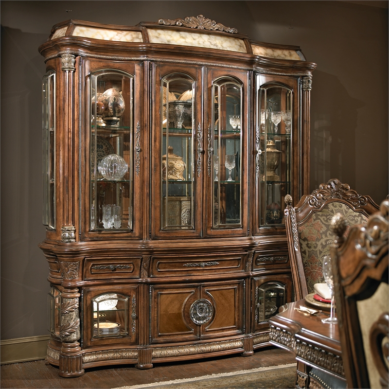 Michael Amini Villa Valencia China Buffet with Lighted Top - Classic Chestnut